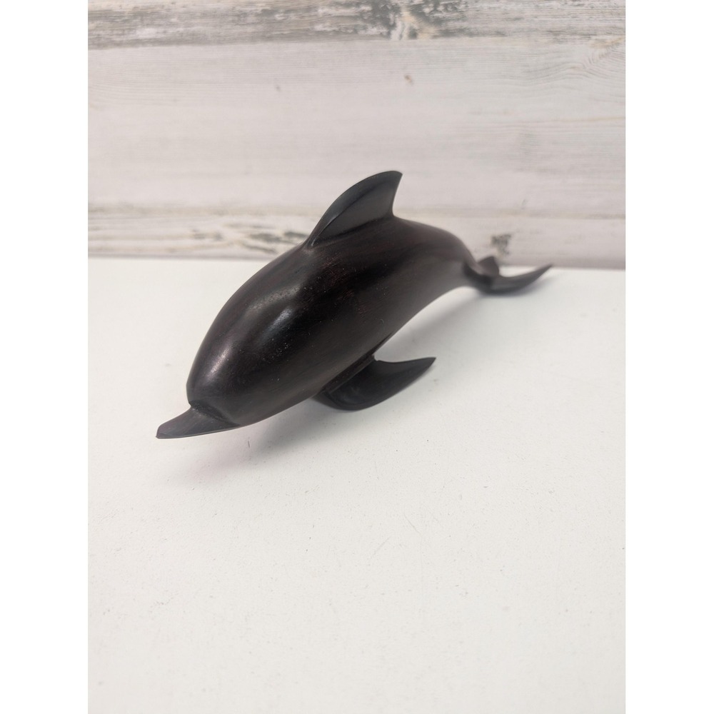 Hand Carved Dark Wood Dolphin Figurine Sculpture‎ Coastal Nautical Beach Decor